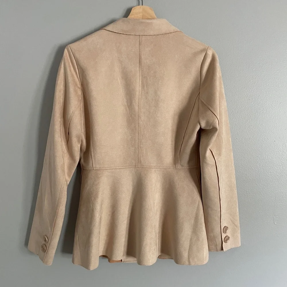 Solitaire Faux Suede Blazer Medium Beige Single Button Professional Chic Neutral - Picture 4 of 11